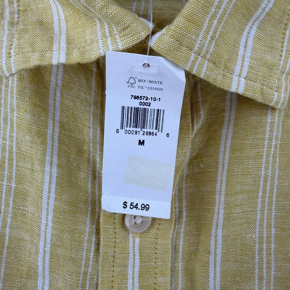 Banana Republic Mens Medium Yellow Striped Short Sleeve Linen Blend Shirt NWT